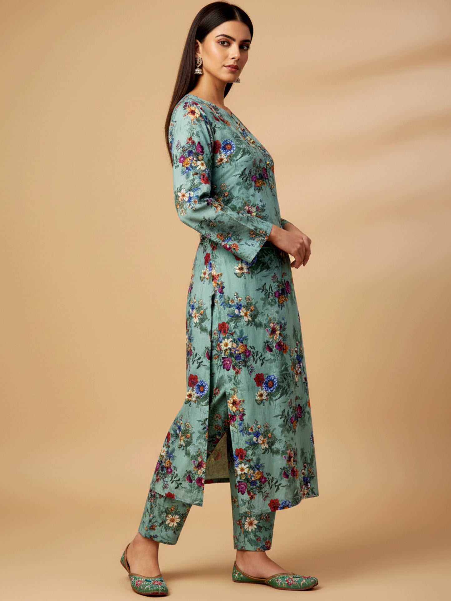 Mint Bloom 2 PCS Printed Kurta Set