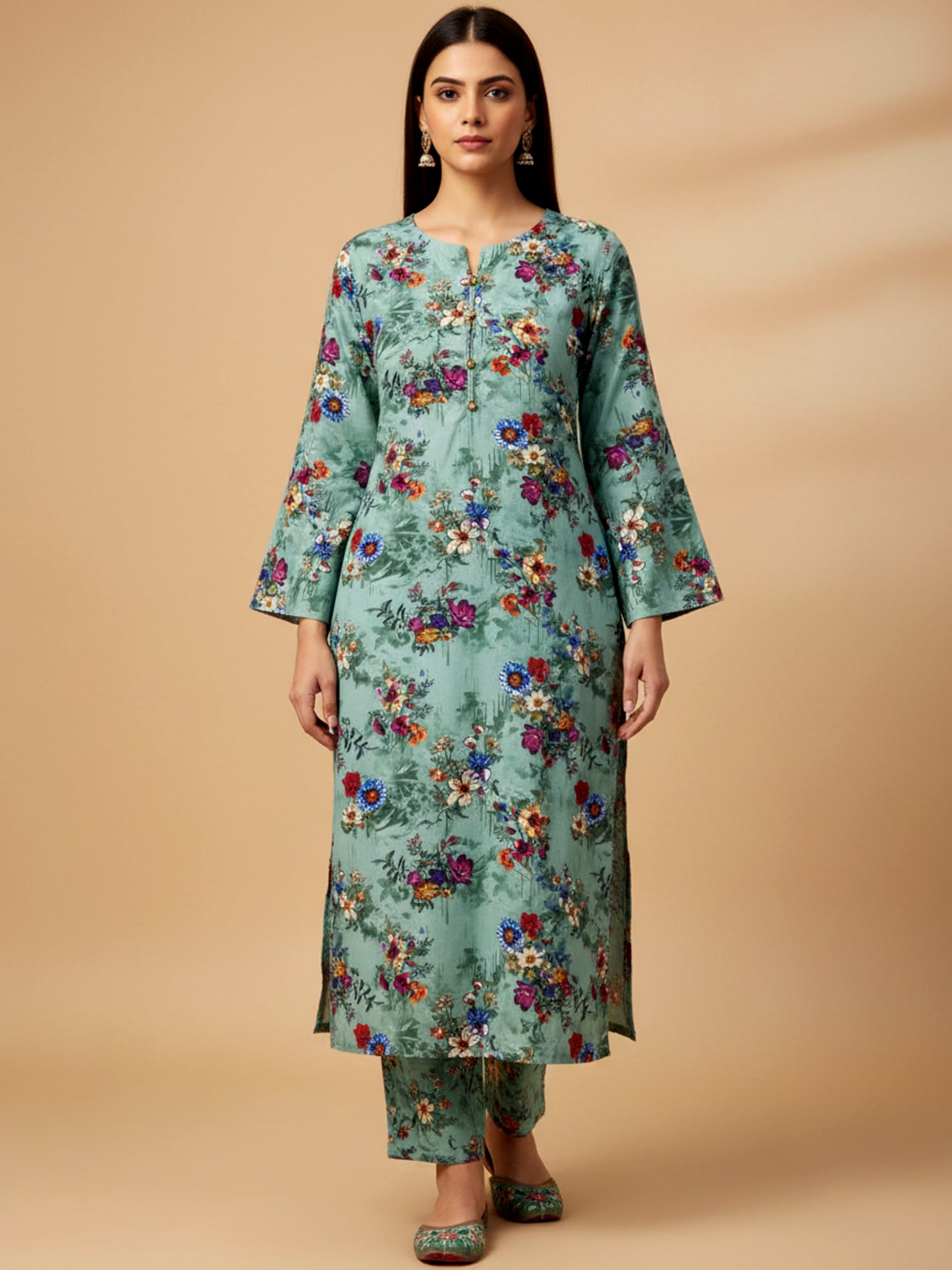 Mint Bloom 2 PCS Printed Kurta Set
