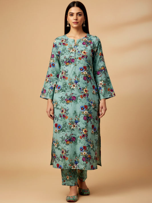 Mint Flora Cotton Blend Suit
