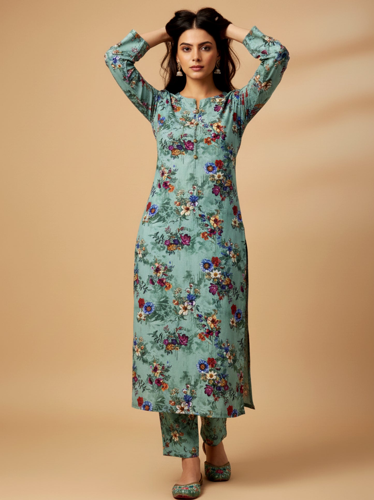 Mint Bloom 2 PCS Printed Kurta Set