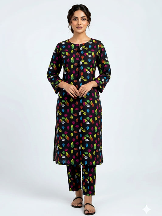 Midnight Petal Printed Kurta Set